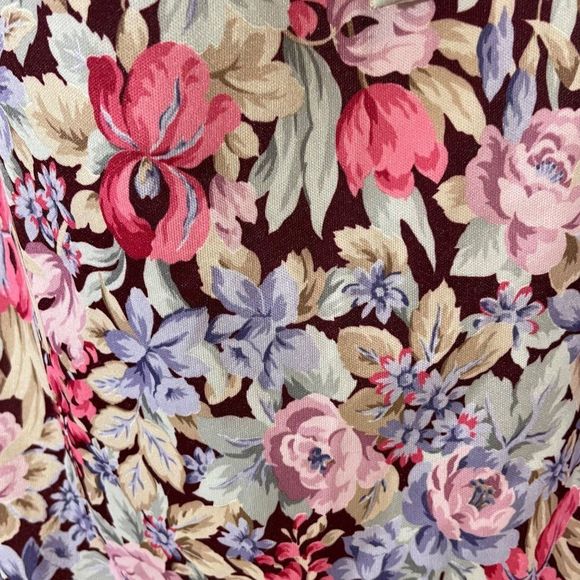 70s Vintage Brown Pink Purple Floral Empire Waist Dress with Attached Ties Sz 11 - Picture 5 of 6